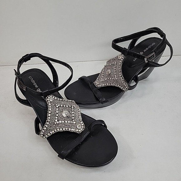 Andrew Geller Shoes - Andrew Geller Anderson Rhinestone Women's Wedge Sandal Size 7 M Preppy Strappy
